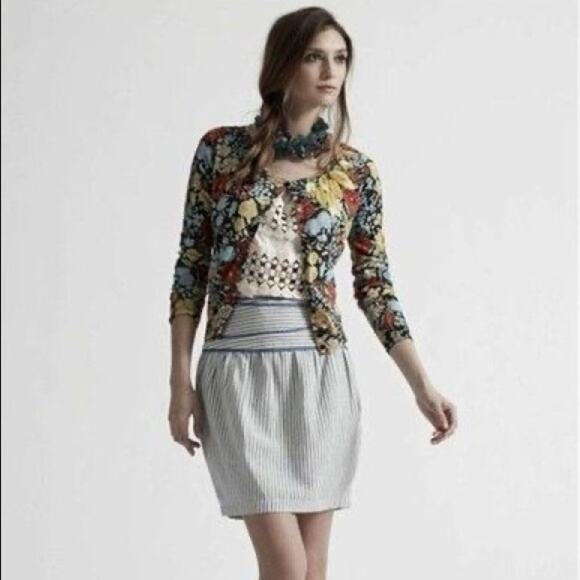 Anthropologie Hype Blue White Stripe Mini Skirt Linen Blend Nautical SZ 6 Spring - Picture 1 of 10